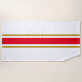 Sporty Bright Red Warm Brown White Racing Streifen Strandtuch