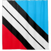 Sporty Bright Red White Blue Black Racing Streifen Duschvorhang (Vorderseite)
