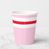 Sporty Bright Red White Strips auf Pastellrosa Pappbecher (Rechts)