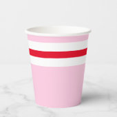 Sporty Bright Red White Strips auf Pastellrosa Pappbecher (Vorderseite)