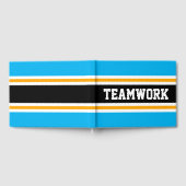 Sporty Bright Sky Blue Black TEAMWORK Stripes Gästebuch (Voll)
