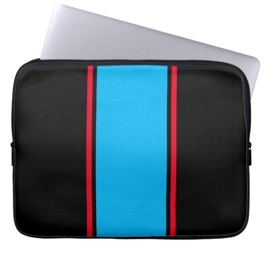 Sporty Bright Sky Blue Red Racing Streifen auf sch Laptopschutzhülle (Vorderseite)