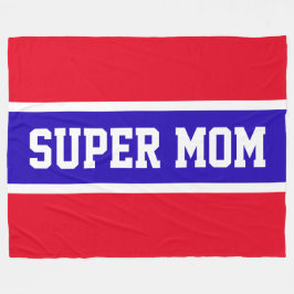 Sporty Bright White Blue Streifen "SUPER MAMA" Fleecedecke