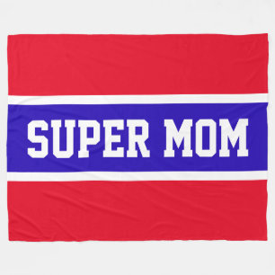 Sporty Bright White Blue Streifen "SUPER MAMA" Fleecedecke
