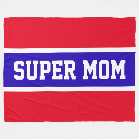 Sporty Bright White Blue Streifen "SUPER MAMA" Fleecedecke (Vorderseite (Horizontal))