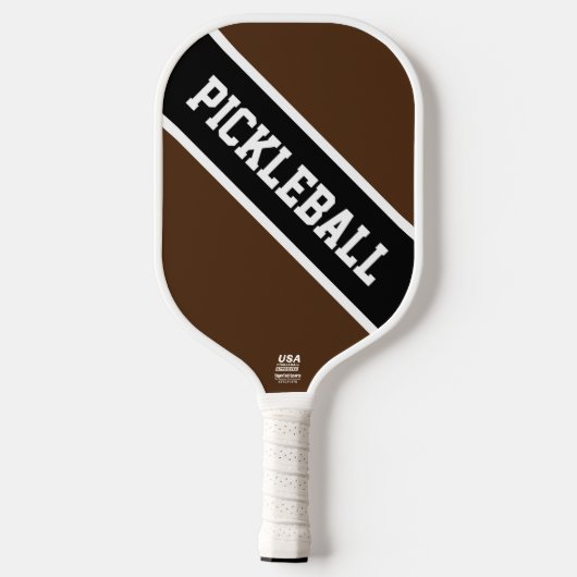Sporty Brown Schwarz-weiß Diagonal Racing Streifen Pickleball Schläger (Rückseite)