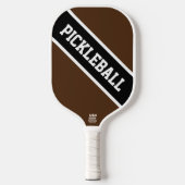 Sporty Brown Schwarz-weiß Diagonal Racing Streifen Pickleball Schläger (Vorderseite)