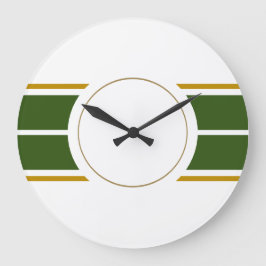 Sporty Camp Green Racing Streifen Weiß Hintergrund Große Wanduhr