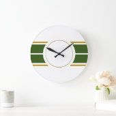 Sporty Camp Green Racing Streifen Weiß Hintergrund Große Wanduhr (Zuhause)