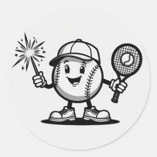 Sporty Celebration: Frohes Baseball mit Sparkler a Runder Aufkleber