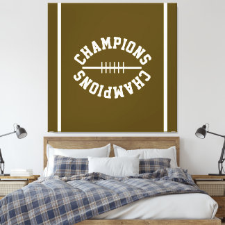 Sporty CHAMPIONS White Text Stripes On Deep Brown Leinwanddruck