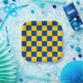 Sporty Checkerboard Blue Gold Team Colors Fun Pappteller (Party)