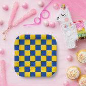 Sporty Checkerboard Blue Gold Team Colors Fun Pappteller (Party)