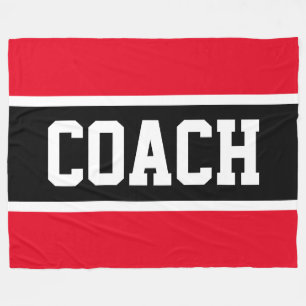 Sporty COACH Bright Red Black Athletic Strips Fleecedecke
