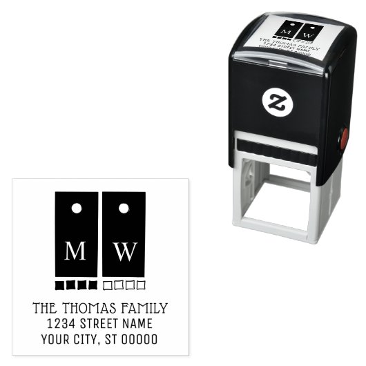 Sporty Cornhole Toss Game und Bags Name Adresse Permastempel (Beispiel)