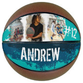 Sporty Custom Player Name & Nummer 3 Foto Collage Basketball (Vorderseite)