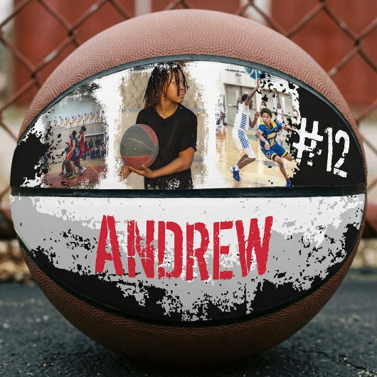 Sporty Custom Player Name & Nummer 3 Foto Collage Basketball