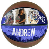 Sporty Custom Player Name & Nummer 3 Foto Collage Basketball (Vorderseite)