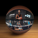 Sporty Custom Player Name & Nummer 4 Foto Collage Basketball<br><div class="desc">Einzigartiger,  personalisierter Basketball-Sake für Ihren Basketball-Superstar zum Feiern des Saisonende. Unser Design verfügt über ein Vier-Foto-Layout Ersetzen Sie es durch Ihre Spielernummer,  Ihren Namen,  das Jahr und den Schulnamen. Design von Moodthology Papery. Das perfekte Geschenk für Ihre Kinder,  um ihre Saison zu feiern. Von Moodthology Papery entworfen</div>