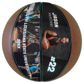 Sporty Custom Player Name & Nummer 4 Foto Collage Basketball (Vertikal)