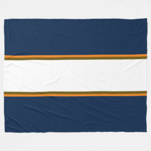 Sporty Dark Navy Blue Orange White Racing Stripes Fleecedecke