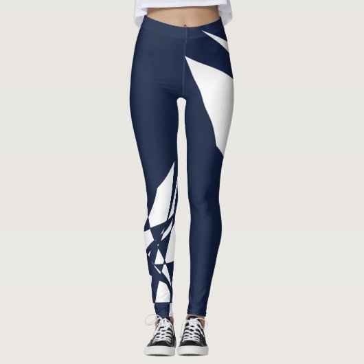Sporty Dashing Deep Blue White Karo Strip Leggings (Vorderseite)