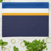 Sporty Deep Blue Navy White Yellow Racing Stripes Geschirrtuch (Gefaltet)