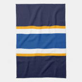 Sporty Deep Blue Navy White Yellow Racing Stripes Geschirrtuch (Vertikal)