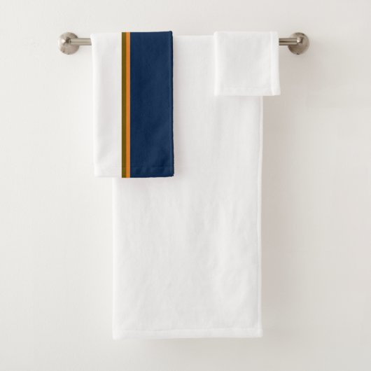 Sporty Deep Navy Blue Orange White Racing Streifen Badhandtuch Set (Insitu)