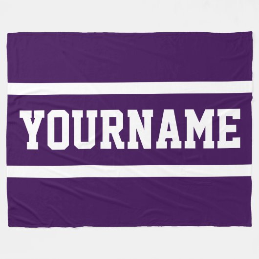 Sporty Deep Purple Your Name Text White Stripes Fleecedecke (Vorderseite (Horizontal))