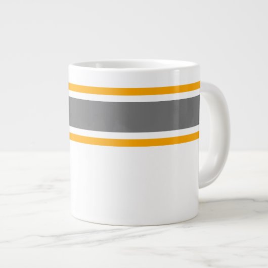 Sporty Dunkelgraugelbe Streifen auf Weiß Jumbo-Tasse (Vorderseite Rechts)
