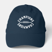 Sporty Football Shape CHAMPIONS Text On Navy Blue