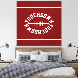 Sporty Football TOUCHDOWN Stripes On Deep Red Leinwanddruck