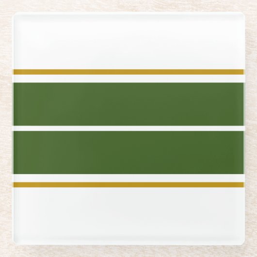 Sporty Forest Green Racing Streifen auf Weiß Glasuntersetzer (Vorderseite)