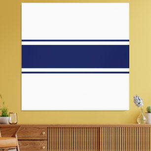 Sporty Fun 70er Navy Blue White Racing Stripes Leinwanddruck