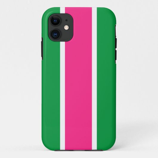 Sporty Fun Bright Pink Green White Racing Streifen Case-Mate iPhone Hülle (Rückseite)