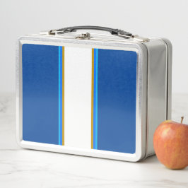 Sporty Fun Deep Blue White Racing Streifen Metall Brotdose