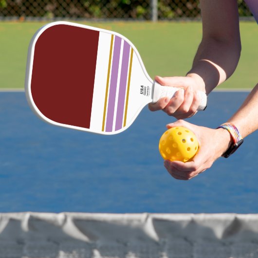 Sporty Fun Deep Red White Lavender Racing Strips Pickleball Schläger (InSitu)