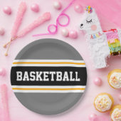 Sporty Fun Gray Black Yellow BASKETBALL Streifen Pappteller (Party)