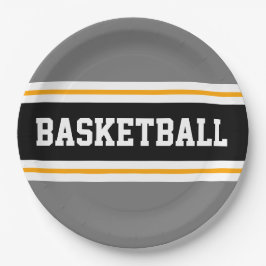 Sporty Fun Gray Black Yellow BASKETBALL Streifen Pappteller
