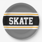 Sporty Fun Gray Black Yellow SKATE Racing Streifen Pappteller (Vorderseite)