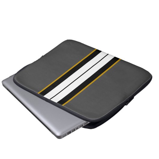 Sporty Fun Gray Split White Black Racing Streifen Laptopschutzhülle (Vorne Knopf)