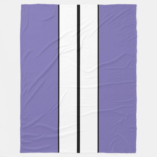 Sporty Fun Light Lila Schwarz-weiße Racing Streife Fleecedecke (Vorderseite)