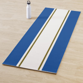 Sporty Fun White Olive Royal Blue Racing Streifen Yogamatte