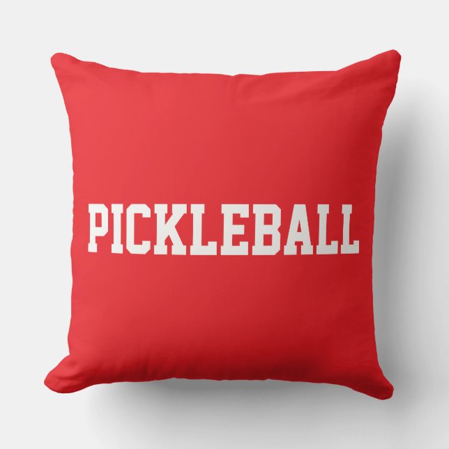 Sporty Fun White PICKLEBALL Text On Bright Red Kissen (Vorderseite)