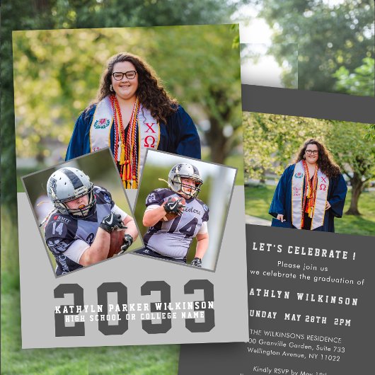 Sporty Girl Modern Bold Script 4 Foto Abschluss Einladung