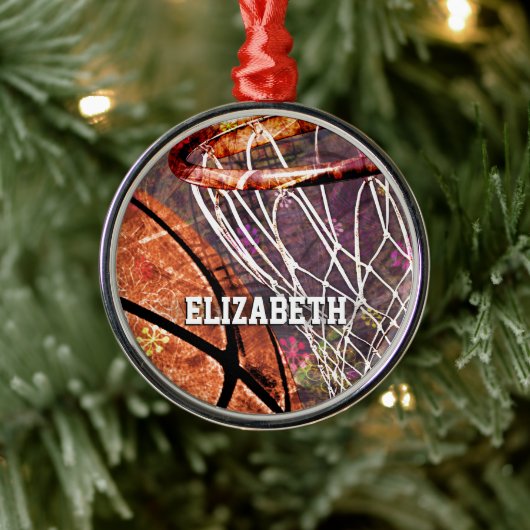 Sporty Girls Basketball und Hoop ihren Namen Silbernes Ornament (Baum)