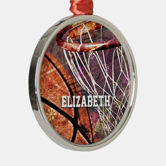 Sporty Girls Basketball und Hoop ihren Namen Silbernes Ornament (Rechts)