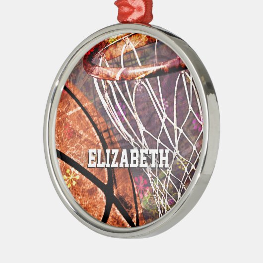 Sporty Girls Basketball und Hoop ihren Namen Silbernes Ornament (Links)