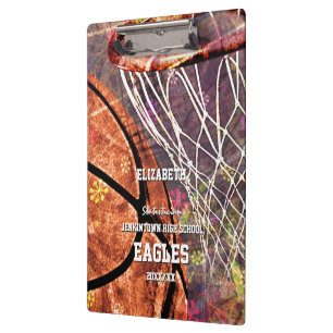 Sporty girly basketball hoop pink purple her name klemmbrett
